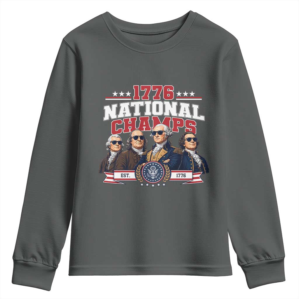 1776 National Champs Est 1776 Vintage Seal Youth Sweatshirt Funny Cool Sunglasses Presidents and Founding Fathers Sports Style Patriotic