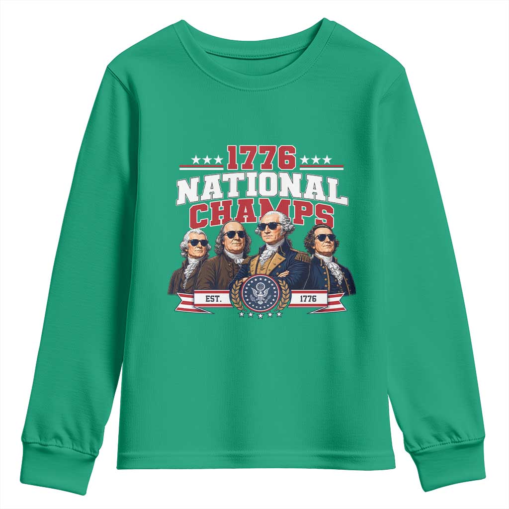 1776 National Champs Est 1776 Vintage Seal Youth Sweatshirt Funny Cool Sunglasses Presidents and Founding Fathers Sports Style Patriotic