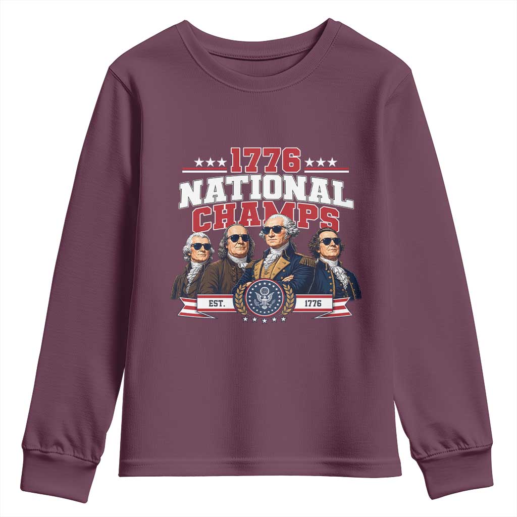 1776 National Champs Est 1776 Vintage Seal Youth Sweatshirt Funny Cool Sunglasses Presidents and Founding Fathers Sports Style Patriotic