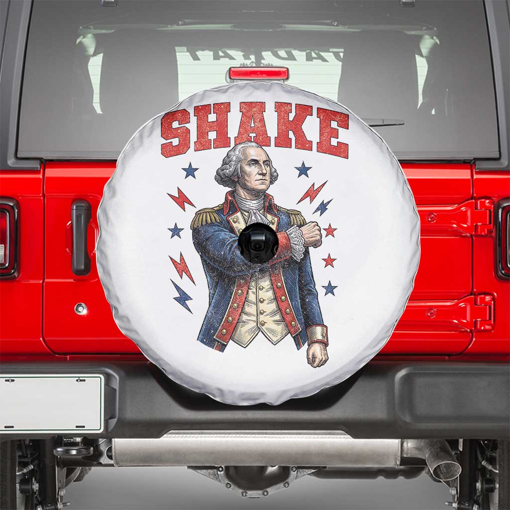 Shake Funny George Washington Patriotic Graphic Matching Spare Tire Cover Vintage Founding Father Distressed Stars and Lightning Bolts Dynamic Duo