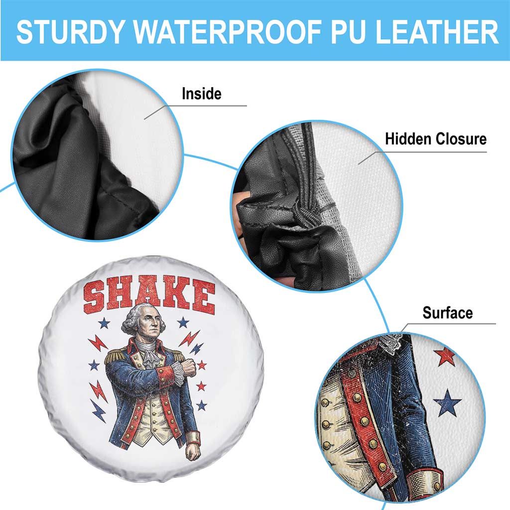 Shake Funny George Washington Patriotic Graphic Matching Spare Tire Cover Vintage Founding Father Distressed Stars and Lightning Bolts Dynamic Duo