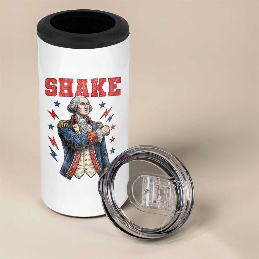 Shake Funny George Washington Patriotic Graphic Matching 4 in 1 Can Cooler Tumbler Vintage Founding Father Distressed Stars and Lightning Bolts Dynamic Duo
