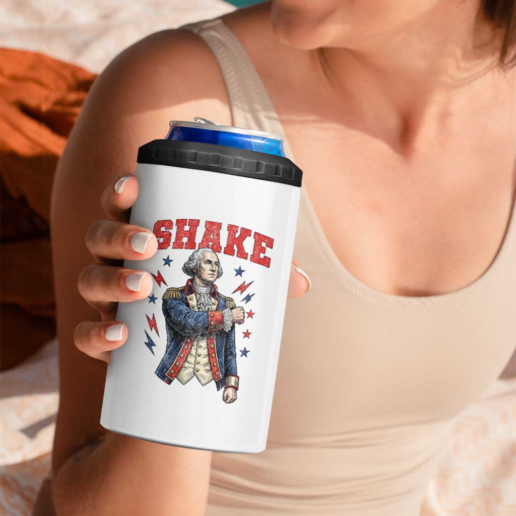 Shake Funny George Washington Patriotic Graphic Matching 4 in 1 Can Cooler Tumbler Vintage Founding Father Distressed Stars and Lightning Bolts Dynamic Duo