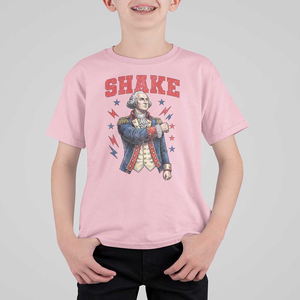 Shake Funny George Washington Patriotic Graphic Matching T Shirt For Kid Vintage Founding Father Distressed Stars and Lightning Bolts Dynamic Duo