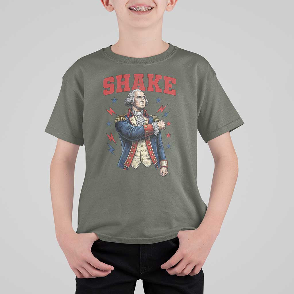 Shake Funny George Washington Patriotic Graphic Matching T Shirt For Kid Vintage Founding Father Distressed Stars and Lightning Bolts Dynamic Duo