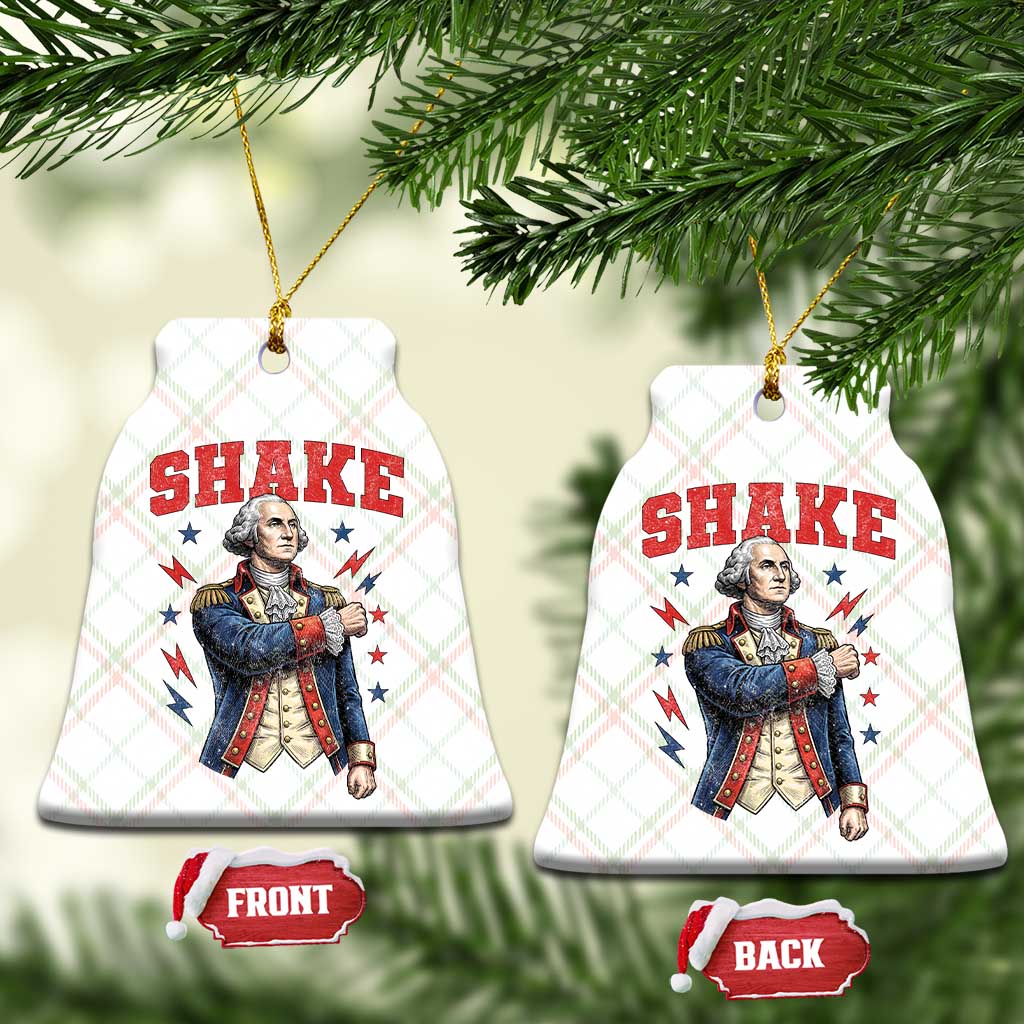 Shake Funny George Washington Patriotic Graphic Matching Ceramic Ornament Vintage Founding Father Distressed Stars and Lightning Bolts Dynamic Duo