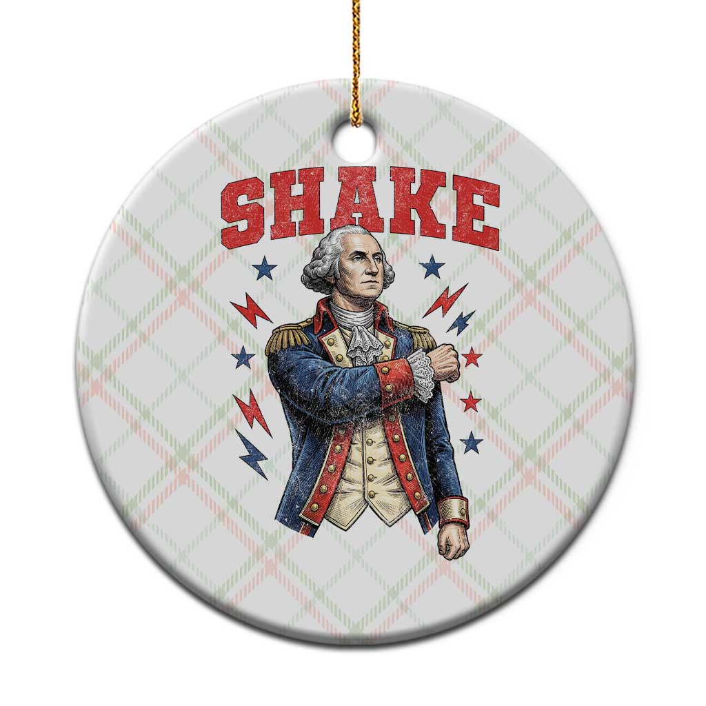 Shake Funny George Washington Patriotic Graphic Matching Ceramic Ornament Vintage Founding Father Distressed Stars and Lightning Bolts Dynamic Duo