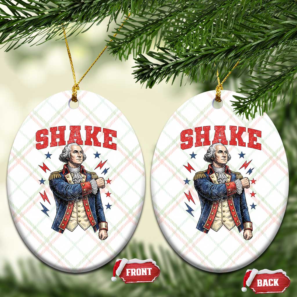 Shake Funny George Washington Patriotic Graphic Matching Ceramic Ornament Vintage Founding Father Distressed Stars and Lightning Bolts Dynamic Duo