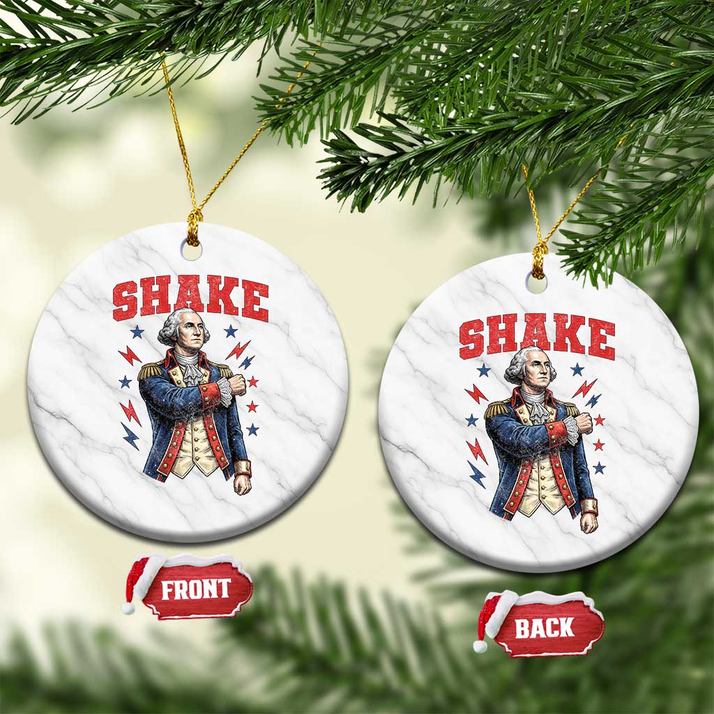 Shake Funny George Washington Patriotic Graphic Matching Ceramic Ornament Vintage Founding Father Distressed Stars and Lightning Bolts Dynamic Duo