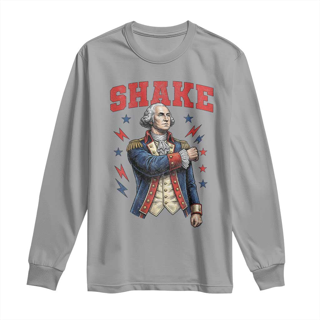 Shake Funny George Washington Patriotic Graphic Matching Long Sleeve Shirt Vintage Founding Father Distressed Stars and Lightning Bolts Dynamic Duo