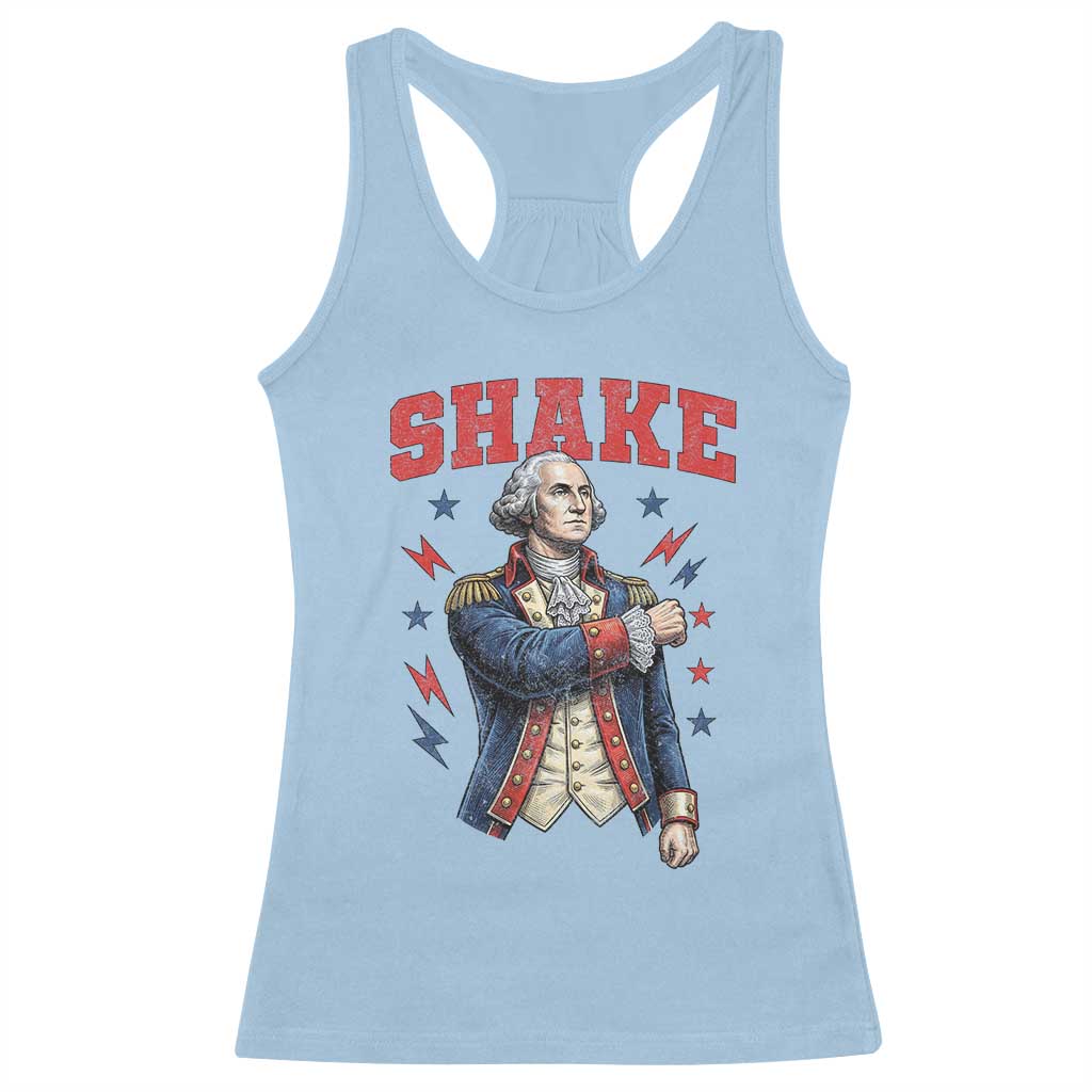 Shake Funny George Washington Patriotic Graphic Matching Racerback Tank Top Vintage Founding Father Distressed Stars and Lightning Bolts Dynamic Duo