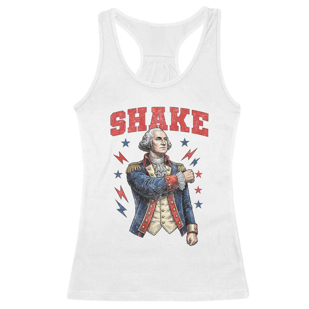 Shake Funny George Washington Patriotic Graphic Matching Racerback Tank Top Vintage Founding Father Distressed Stars and Lightning Bolts Dynamic Duo