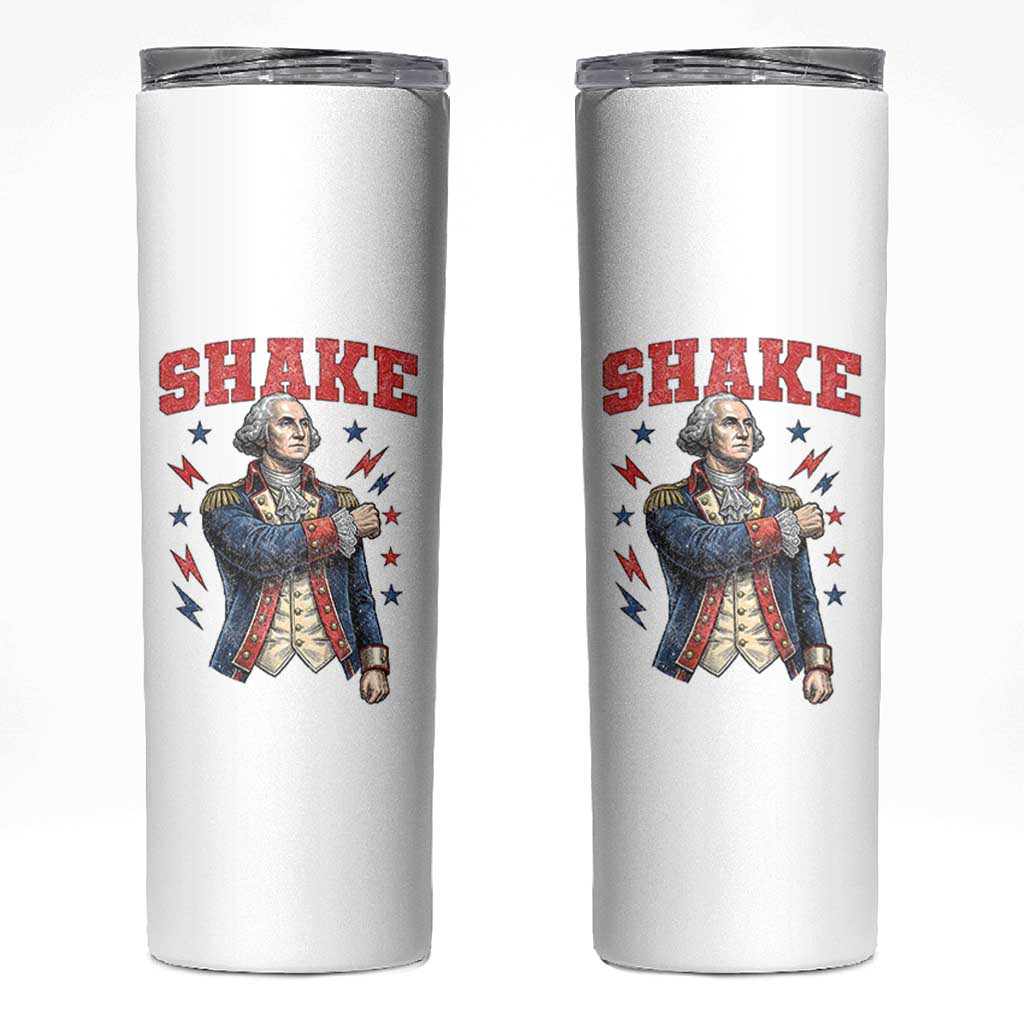 Shake Funny George Washington Patriotic Graphic Matching Skinny Tumbler Vintage Founding Father Distressed Stars and Lightning Bolts Dynamic Duo