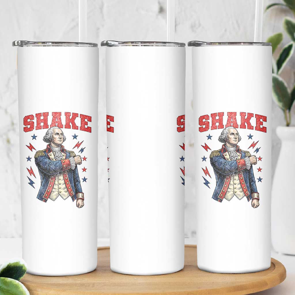 Shake Funny George Washington Patriotic Graphic Matching Skinny Tumbler Vintage Founding Father Distressed Stars and Lightning Bolts Dynamic Duo