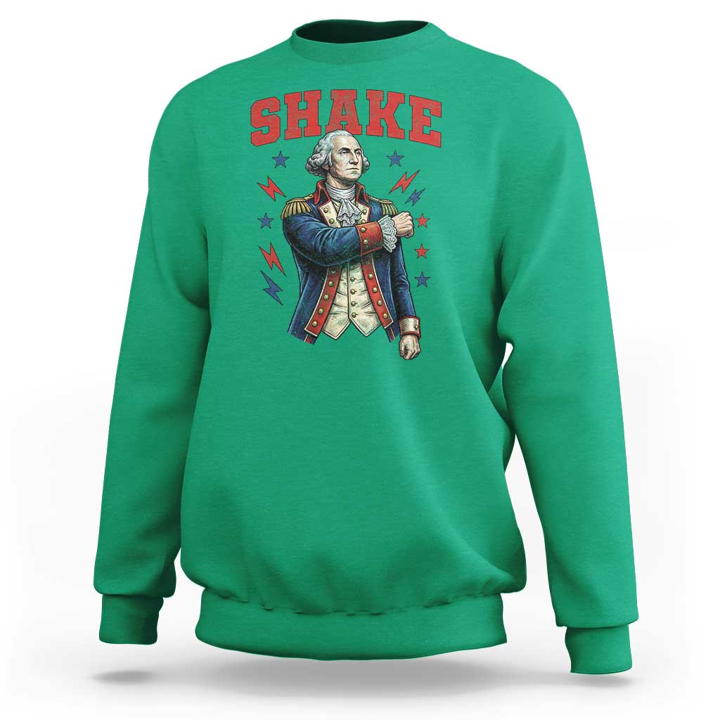 Shake Funny George Washington Patriotic Graphic Matching Sweatshirt Vintage Founding Father Distressed Stars and Lightning Bolts Dynamic Duo