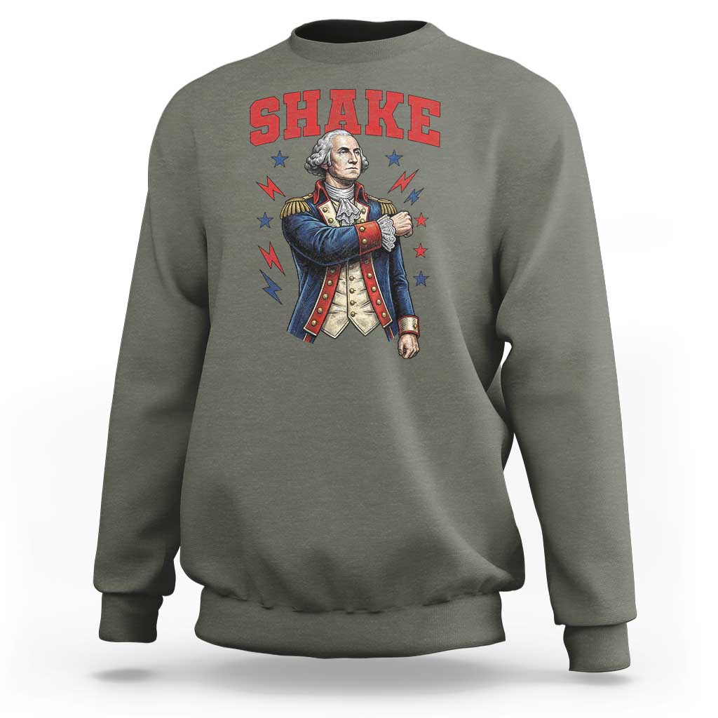 Shake Funny George Washington Patriotic Graphic Matching Sweatshirt Vintage Founding Father Distressed Stars and Lightning Bolts Dynamic Duo