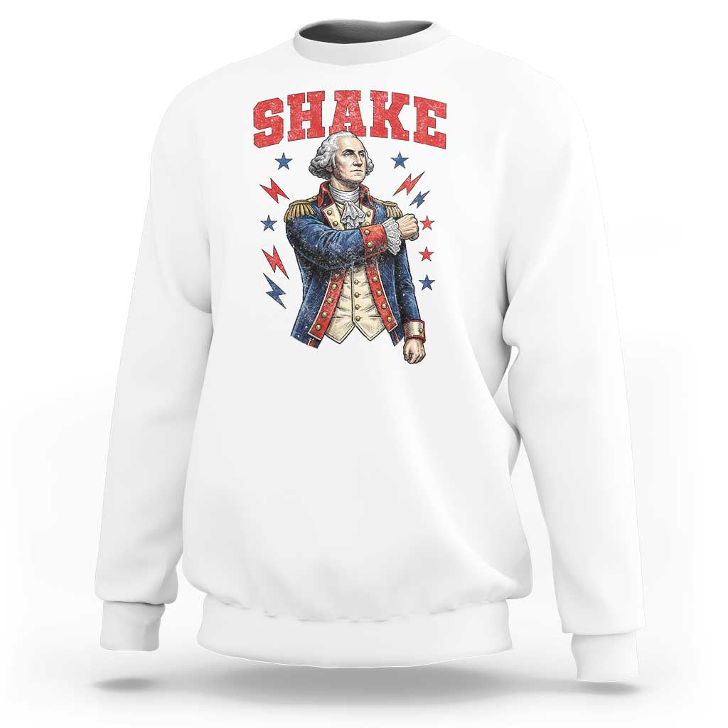 Shake Funny George Washington Patriotic Graphic Matching Sweatshirt Vintage Founding Father Distressed Stars and Lightning Bolts Dynamic Duo