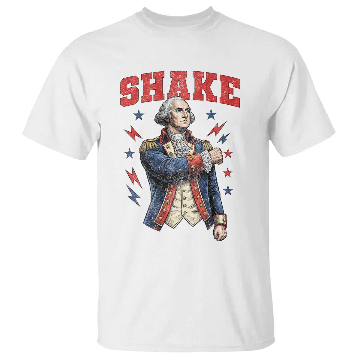Shake Funny George Washington Patriotic Graphic Matching T Shirt Vintage Founding Father Distressed Stars and Lightning Bolts Dynamic Duo