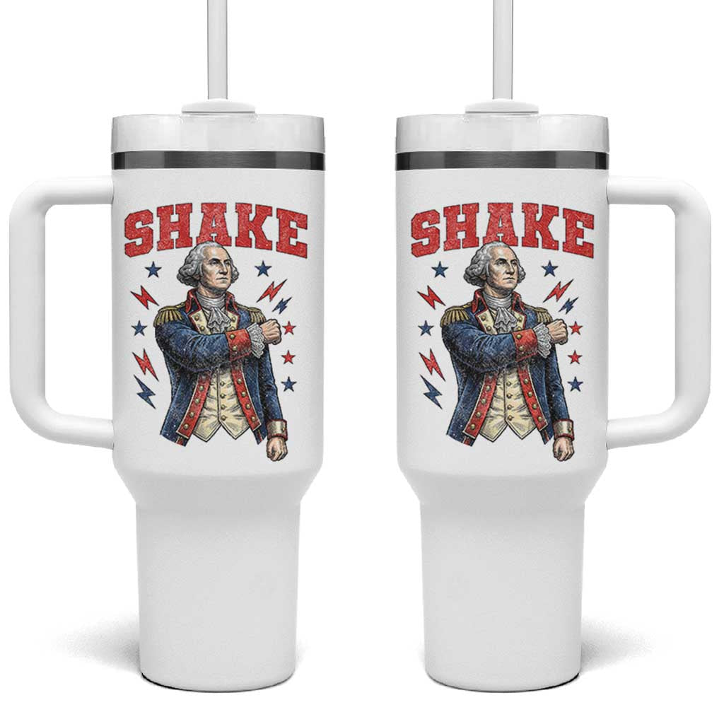Shake Funny George Washington Patriotic Graphic Matching Tumbler With Handle Vintage Founding Father Distressed Stars and Lightning Bolts Dynamic Duo
