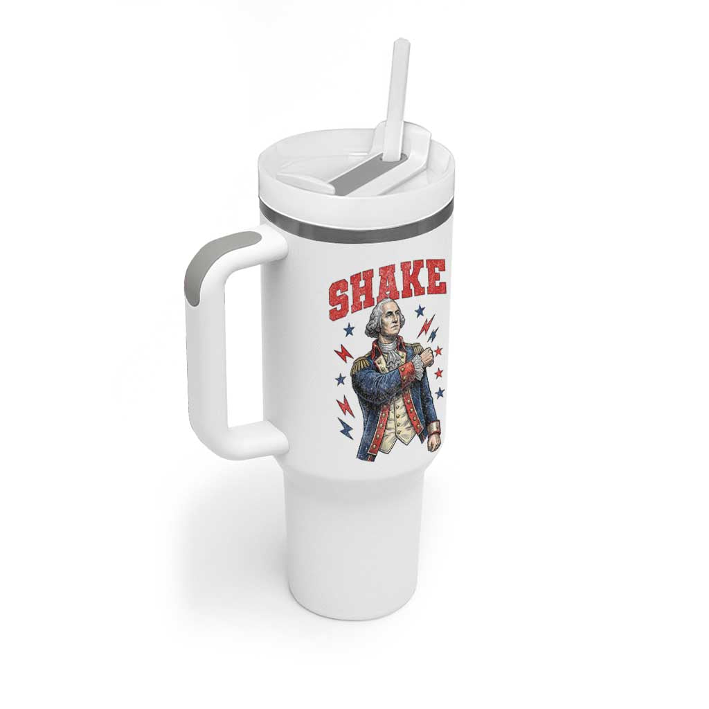 Shake Funny George Washington Patriotic Graphic Matching Tumbler With Handle Vintage Founding Father Distressed Stars and Lightning Bolts Dynamic Duo