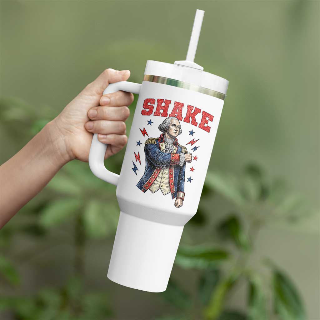 Shake Funny George Washington Patriotic Graphic Matching Tumbler With Handle Vintage Founding Father Distressed Stars and Lightning Bolts Dynamic Duo