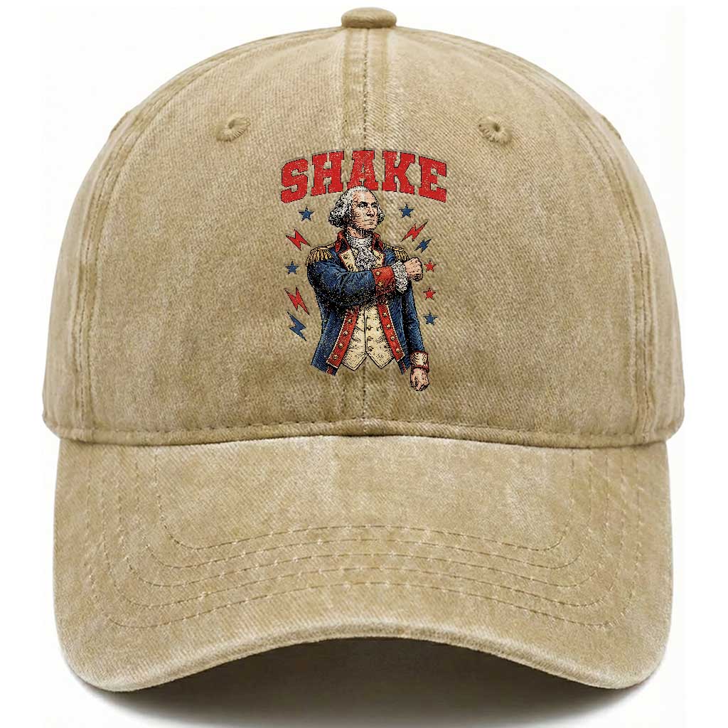 Shake Funny George Washington Patriotic Graphic Matching Washed Cotton Baseball Cap Vintage Founding Father Distressed Stars and Lightning Bolts Dynamic Duo