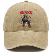 Shake Funny George Washington Patriotic Graphic Matching Washed Cotton Baseball Cap Vintage Founding Father Distressed Stars and Lightning Bolts Dynamic Duo
