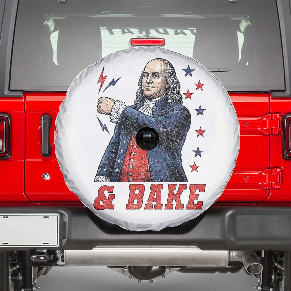 And Bake Funny Benjamin Franklin Patriotic Graphic Matching Spare Tire Cover Vintage Founding Father Distressed Stars and Lightning Bolts Dynamic Duo