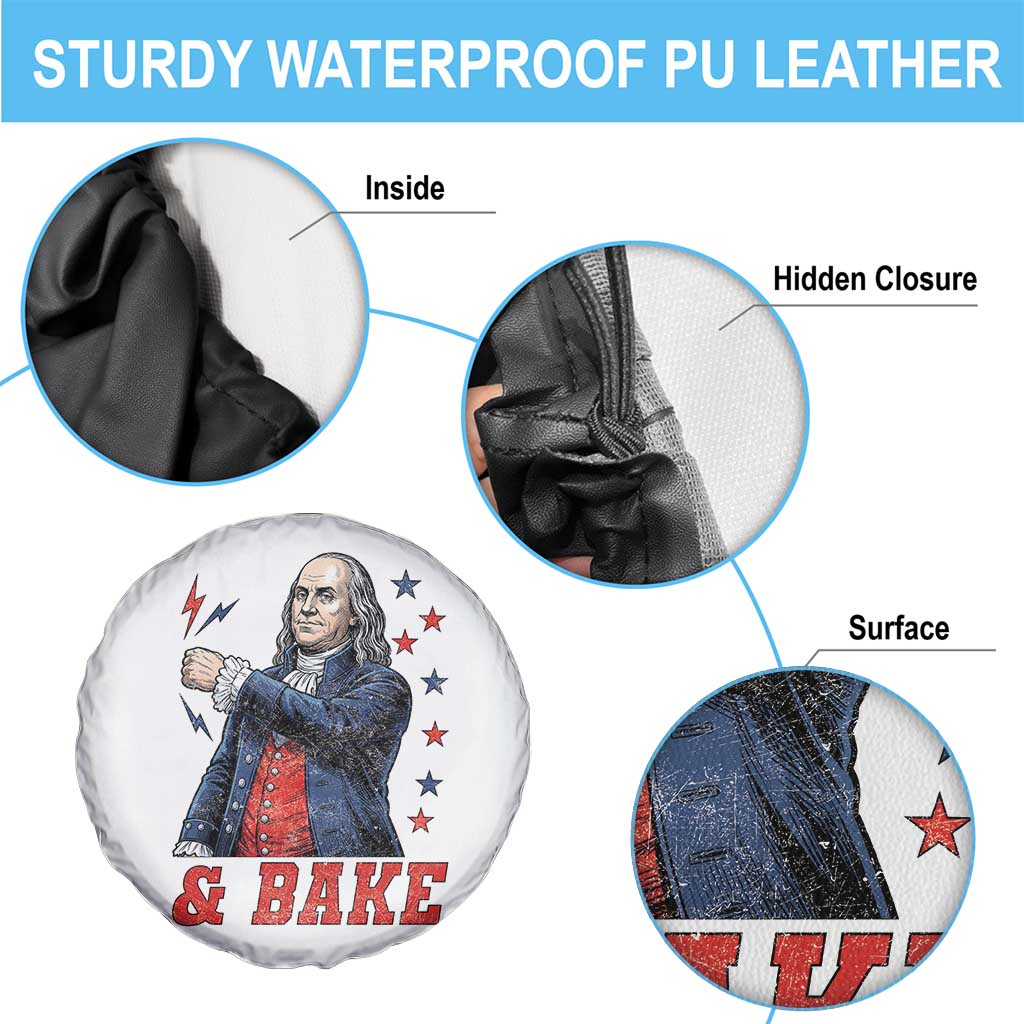 And Bake Funny Benjamin Franklin Patriotic Graphic Matching Spare Tire Cover Vintage Founding Father Distressed Stars and Lightning Bolts Dynamic Duo