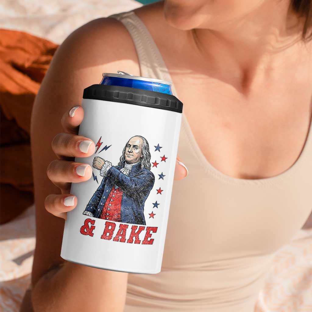 And Bake Funny Benjamin Franklin Patriotic Graphic Matching 4 in 1 Can Cooler Tumbler Vintage Founding Father Distressed Stars and Lightning Bolts Dynamic Duo