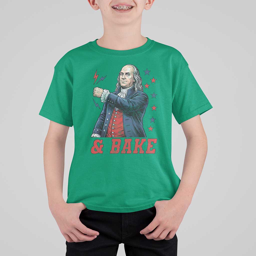 And Bake Funny Benjamin Franklin Patriotic Graphic Matching T Shirt For Kid Vintage Founding Father Distressed Stars and Lightning Bolts Dynamic Duo