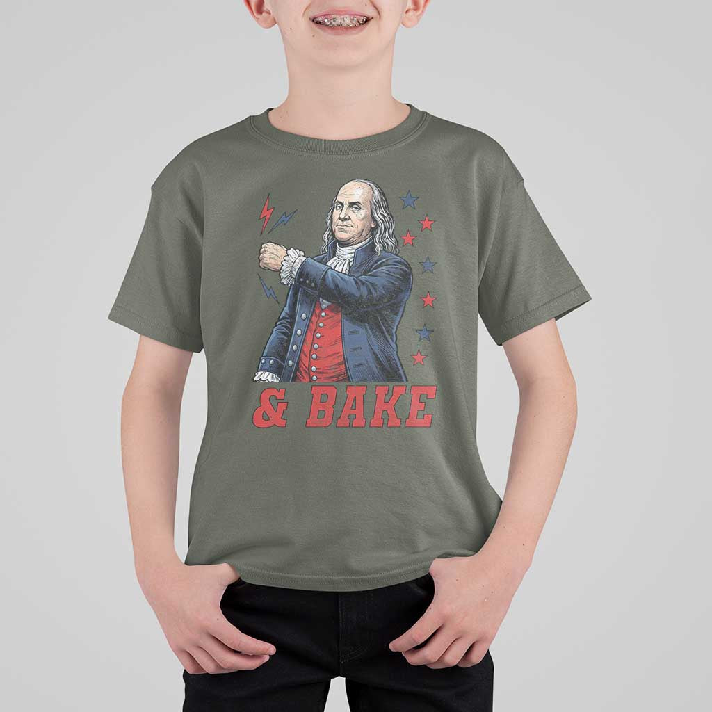 And Bake Funny Benjamin Franklin Patriotic Graphic Matching T Shirt For Kid Vintage Founding Father Distressed Stars and Lightning Bolts Dynamic Duo