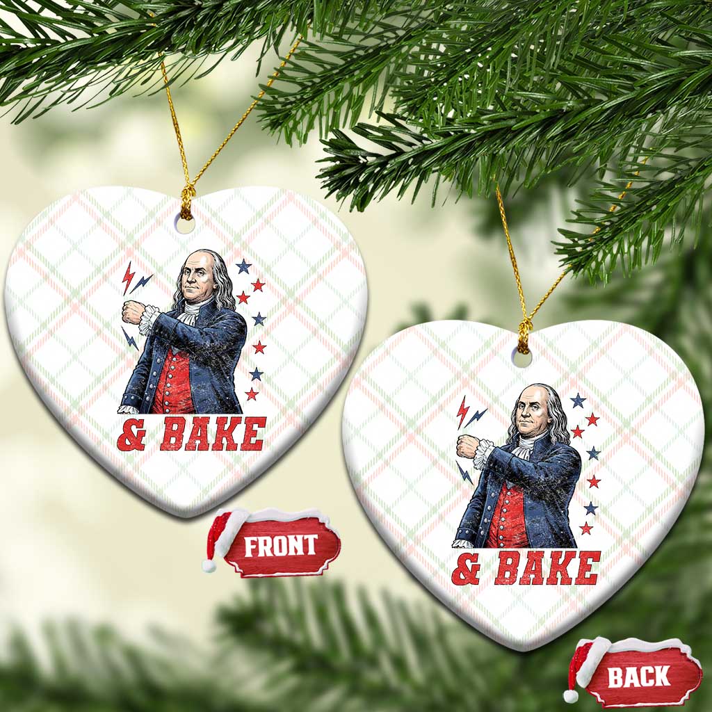 And Bake Funny Benjamin Franklin Patriotic Graphic Matching Ceramic Ornament Vintage Founding Father Distressed Stars and Lightning Bolts Dynamic Duo
