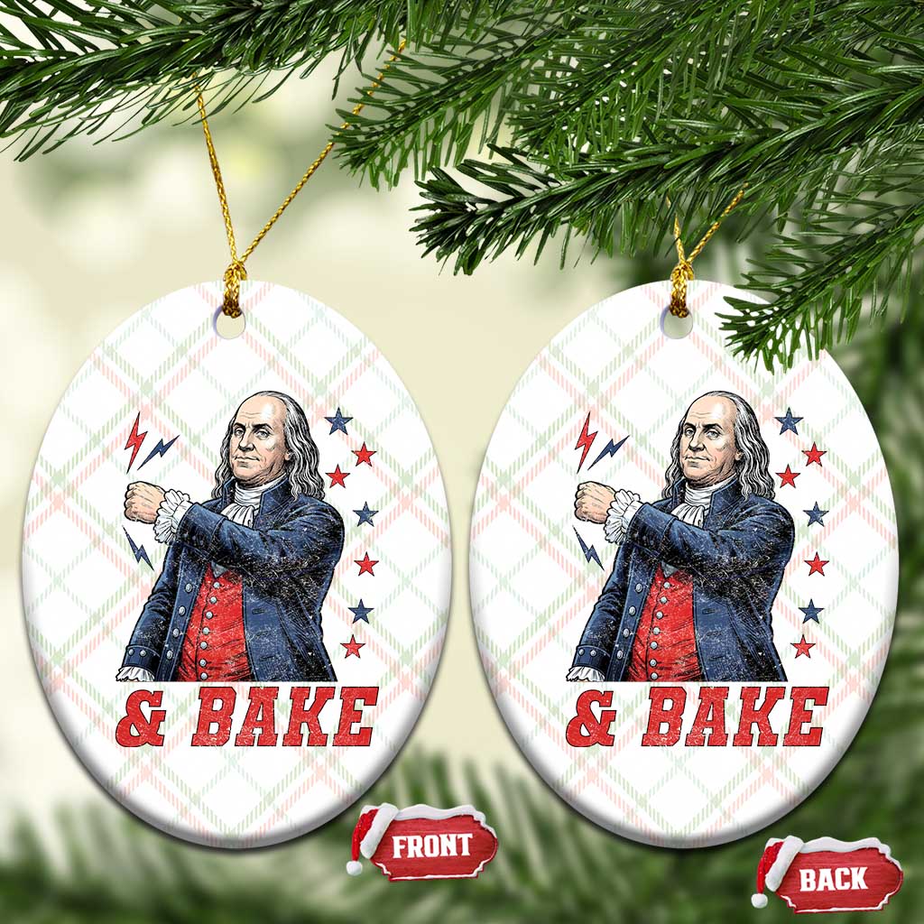 And Bake Funny Benjamin Franklin Patriotic Graphic Matching Ceramic Ornament Vintage Founding Father Distressed Stars and Lightning Bolts Dynamic Duo
