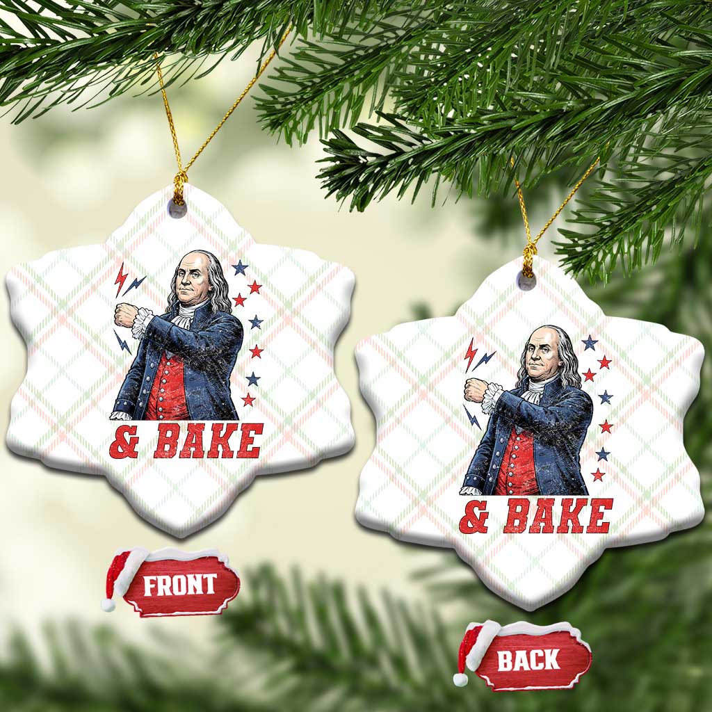 And Bake Funny Benjamin Franklin Patriotic Graphic Matching Ceramic Ornament Vintage Founding Father Distressed Stars and Lightning Bolts Dynamic Duo