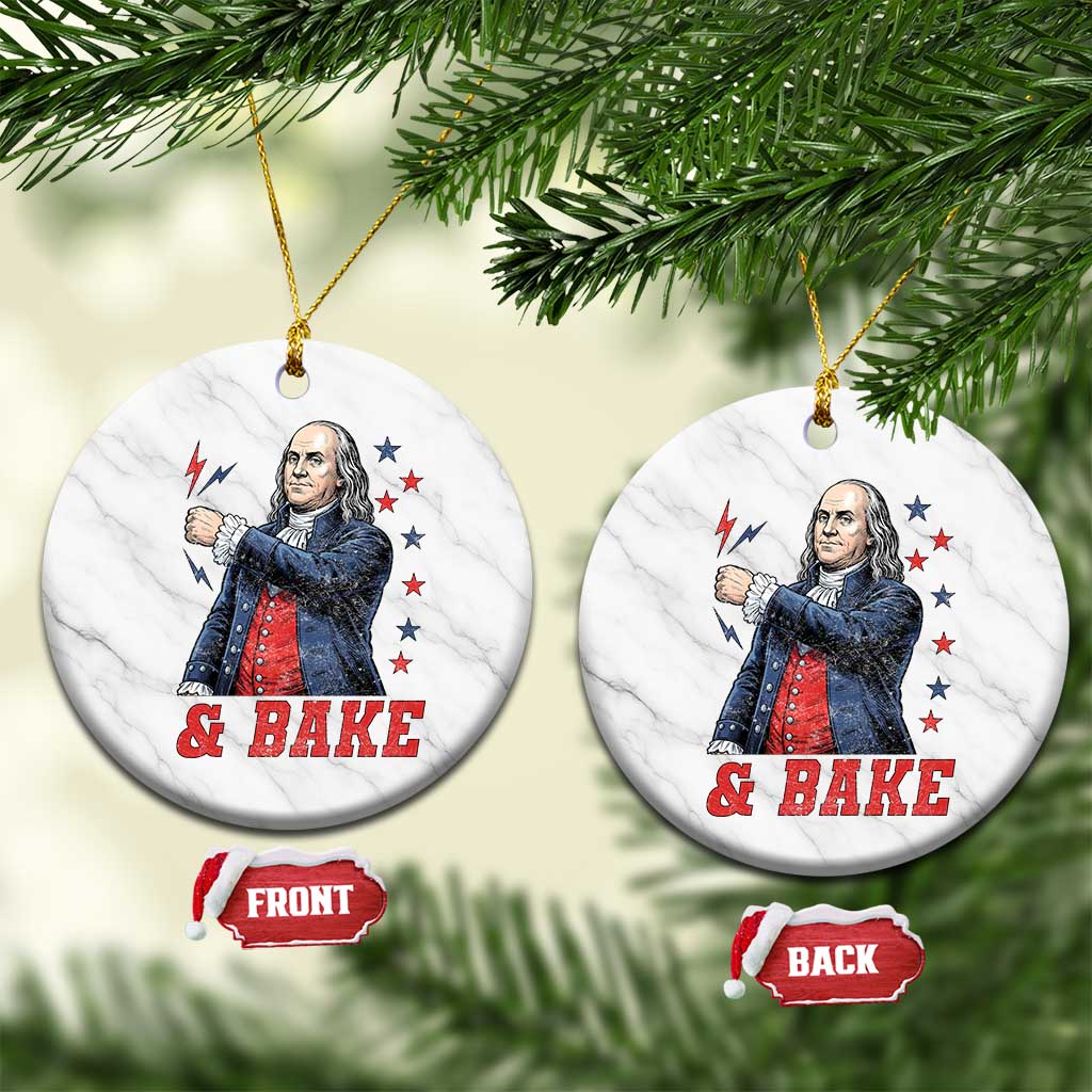 And Bake Funny Benjamin Franklin Patriotic Graphic Matching Ceramic Ornament Vintage Founding Father Distressed Stars and Lightning Bolts Dynamic Duo