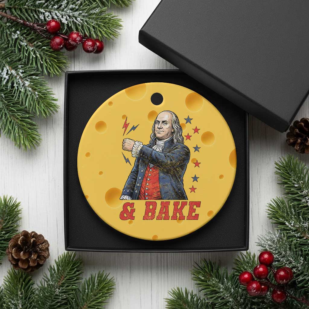 And Bake Funny Benjamin Franklin Patriotic Graphic Matching Ceramic Ornament Vintage Founding Father Distressed Stars and Lightning Bolts Dynamic Duo
