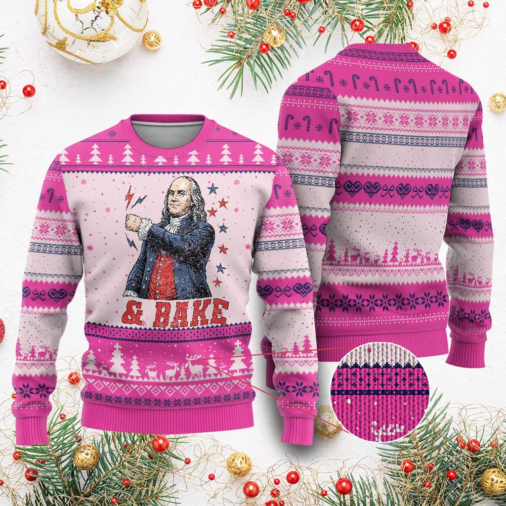 And Bake Funny Benjamin Franklin Patriotic Graphic Matching Ugly Christmas Sweater Vintage Founding Father Distressed Stars and Lightning Bolts Dynamic Duo