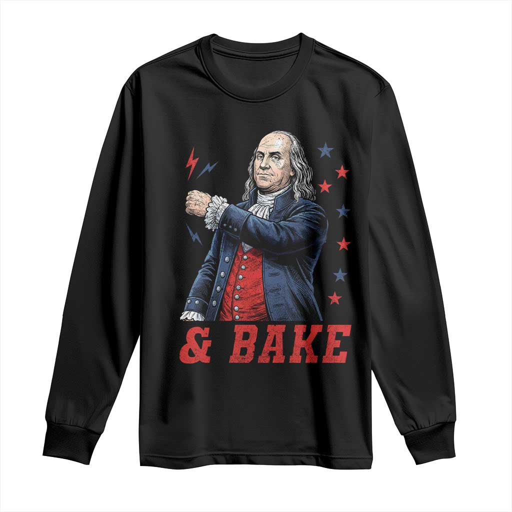 And Bake Funny Benjamin Franklin Patriotic Graphic Matching Long Sleeve Shirt Vintage Founding Father Distressed Stars and Lightning Bolts Dynamic Duo