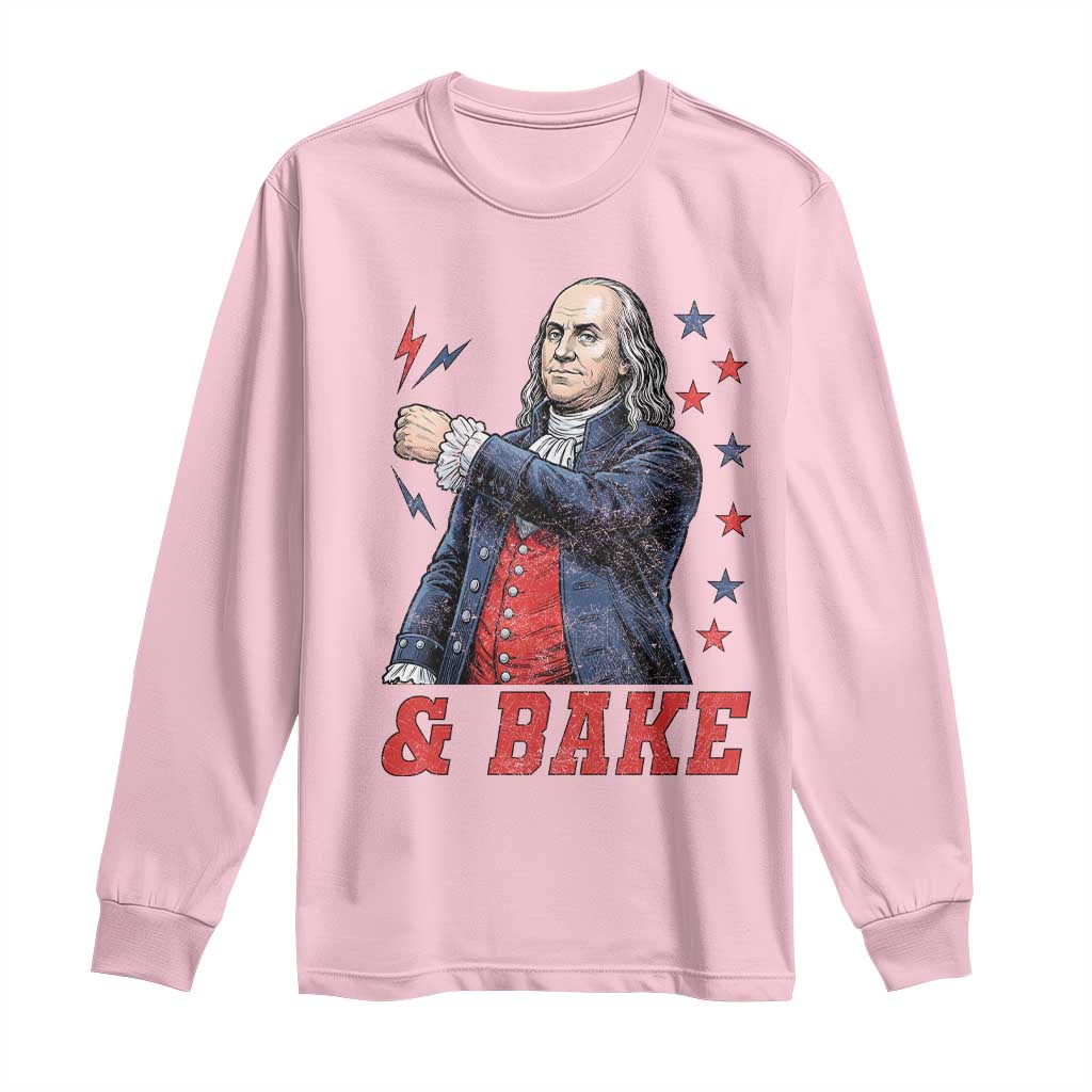 And Bake Funny Benjamin Franklin Patriotic Graphic Matching Long Sleeve Shirt Vintage Founding Father Distressed Stars and Lightning Bolts Dynamic Duo