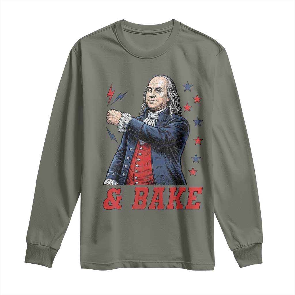 And Bake Funny Benjamin Franklin Patriotic Graphic Matching Long Sleeve Shirt Vintage Founding Father Distressed Stars and Lightning Bolts Dynamic Duo