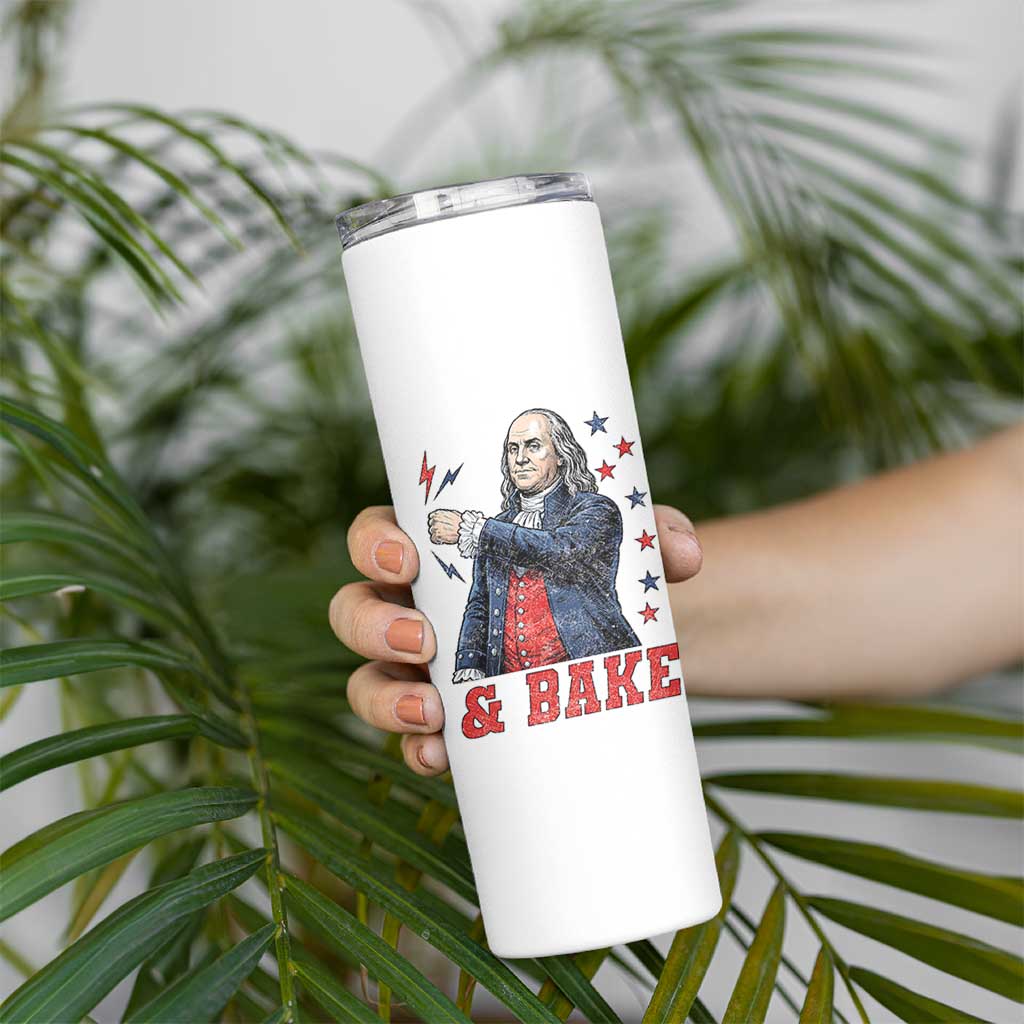 And Bake Funny Benjamin Franklin Patriotic Graphic Matching Skinny Tumbler Vintage Founding Father Distressed Stars and Lightning Bolts Dynamic Duo