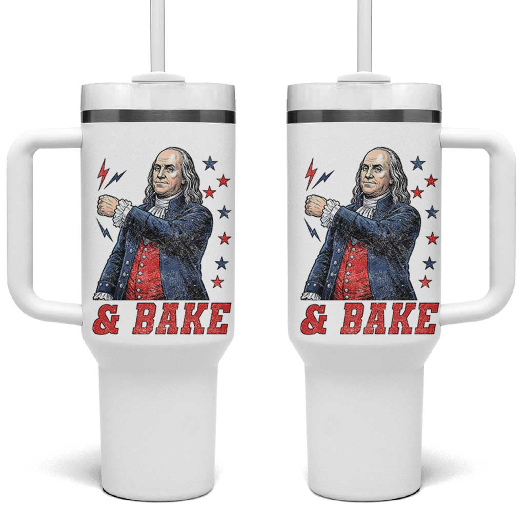 And Bake Funny Benjamin Franklin Patriotic Graphic Matching Tumbler With Handle Vintage Founding Father Distressed Stars and Lightning Bolts Dynamic Duo