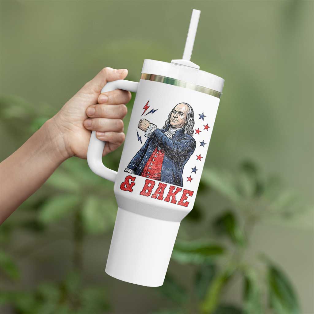 And Bake Funny Benjamin Franklin Patriotic Graphic Matching Tumbler With Handle Vintage Founding Father Distressed Stars and Lightning Bolts Dynamic Duo