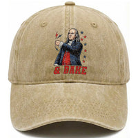 And Bake Funny Benjamin Franklin Patriotic Graphic Matching Washed Cotton Baseball Cap Vintage Founding Father Distressed Stars and Lightning Bolts Dynamic Duo