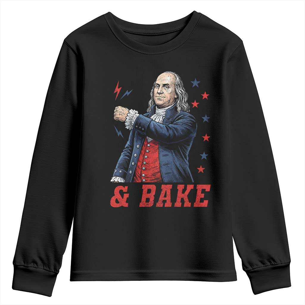 And Bake Funny Benjamin Franklin Patriotic Graphic Matching Youth Sweatshirt Vintage Founding Father Distressed Stars and Lightning Bolts Dynamic Duo
