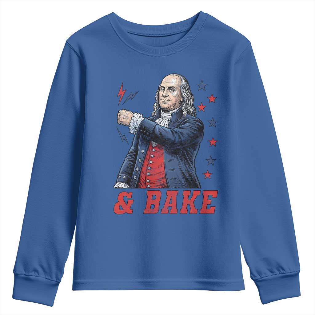 And Bake Funny Benjamin Franklin Patriotic Graphic Matching Youth Sweatshirt Vintage Founding Father Distressed Stars and Lightning Bolts Dynamic Duo