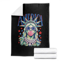 America Statue of Liberty Blowing Bubblegum Throw Blanket Star and Glasses Patriotic Summer Vibes Graphic