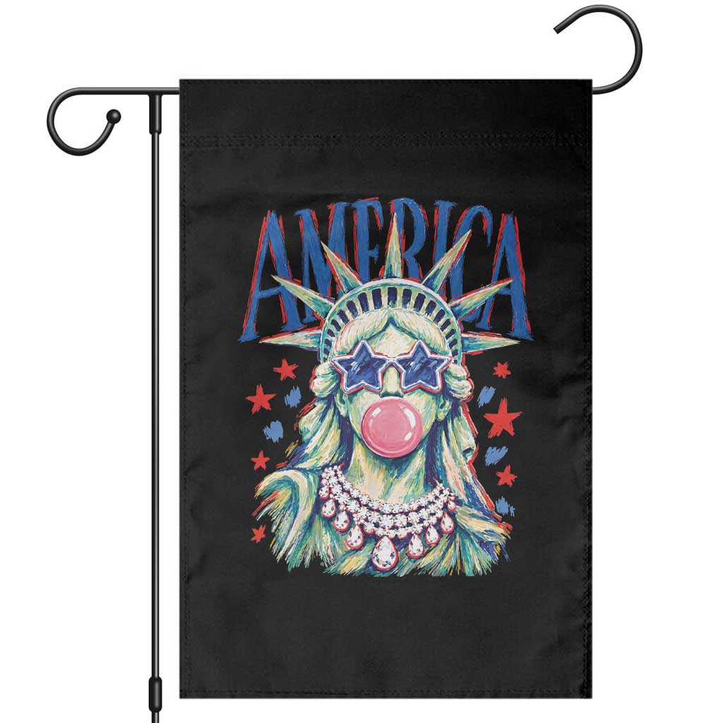 America Statue of Liberty Blowing Bubblegum Garden Flag Star and Glasses Patriotic Summer Vibes Graphic