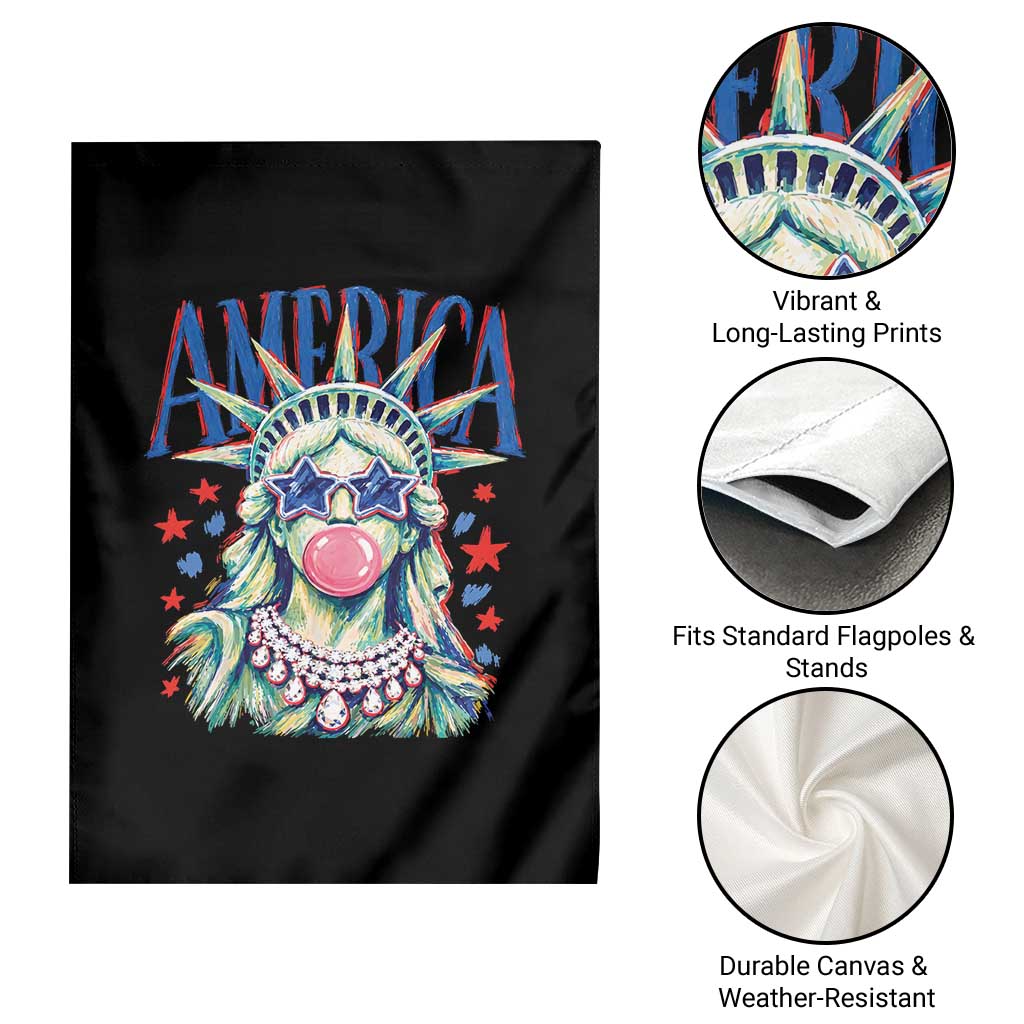 America Statue of Liberty Blowing Bubblegum Garden Flag Star and Glasses Patriotic Summer Vibes Graphic